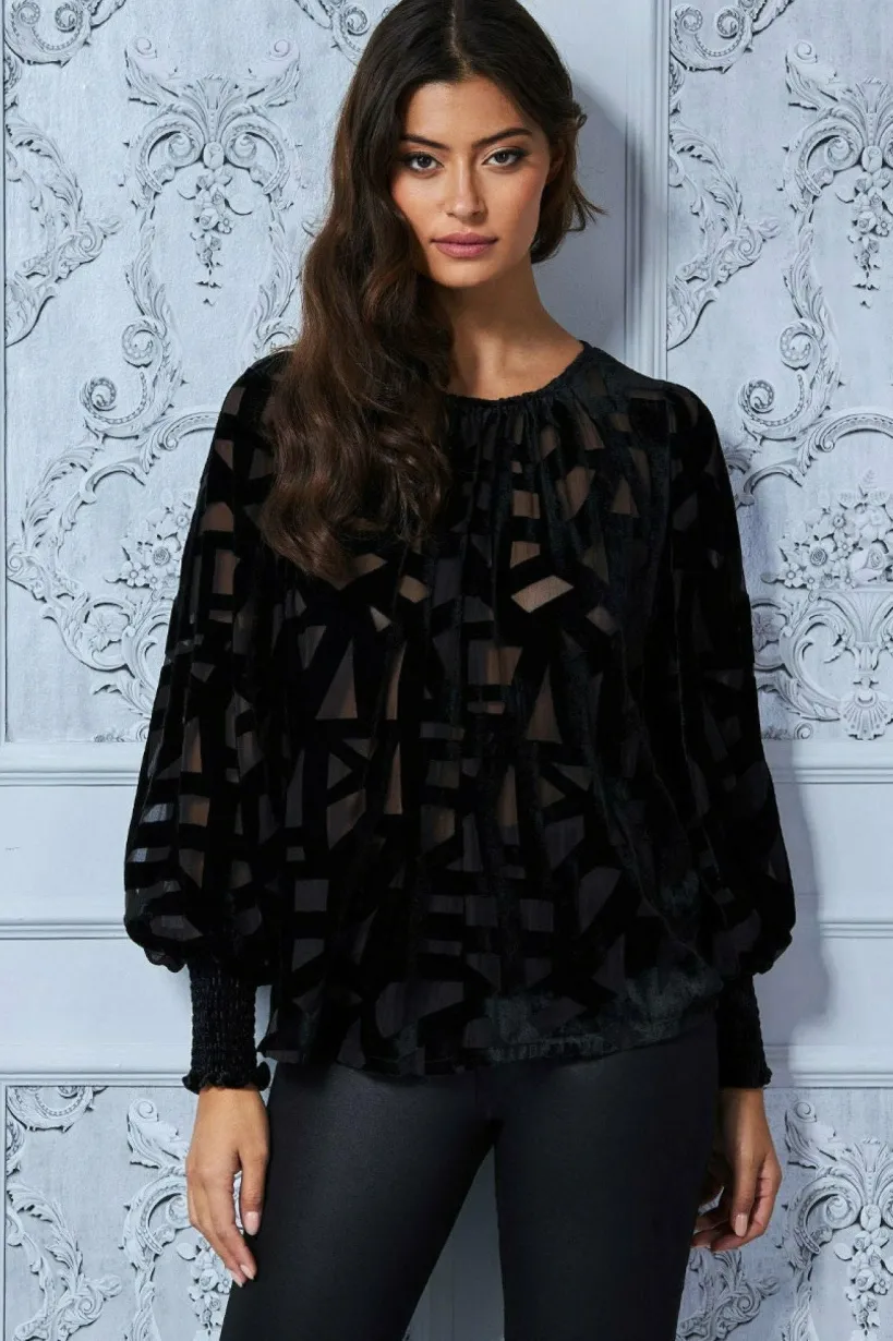 Burnout Pattern Top - Black by Goddiva