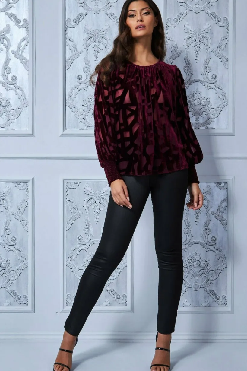 Burnout Pattern Top - Wine by Goddiva