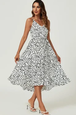 Button Down High Low Strappy Dress In White by FS Collection