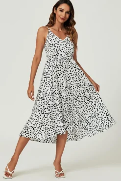 Button Down High Low Strappy Dress In White by FS Collection