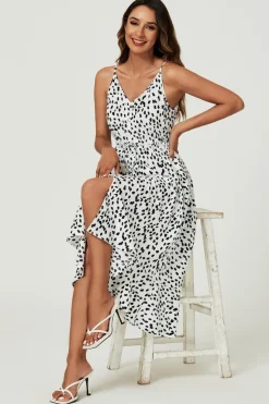 Button Down High Low Strappy Dress In White by FS Collection