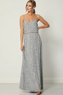 Cami Sequin Embellished Maxi Dress In Grey by Angeleye