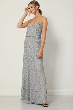Cami Sequin Embellished Maxi Dress In Grey by Angeleye