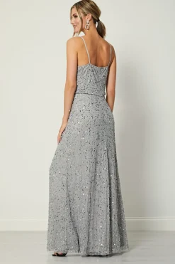 Cami Sequin Embellished Maxi Dress In Grey by Angeleye