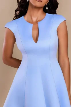 Cap Sleeve Plunging V-Neckline Skater Mini Dress - Light Blue by Goddiva