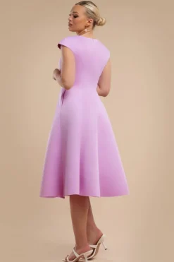 Cap Sleeve Plunging V-Neckline A-line Midi Dress - Lilac by Goddiva
