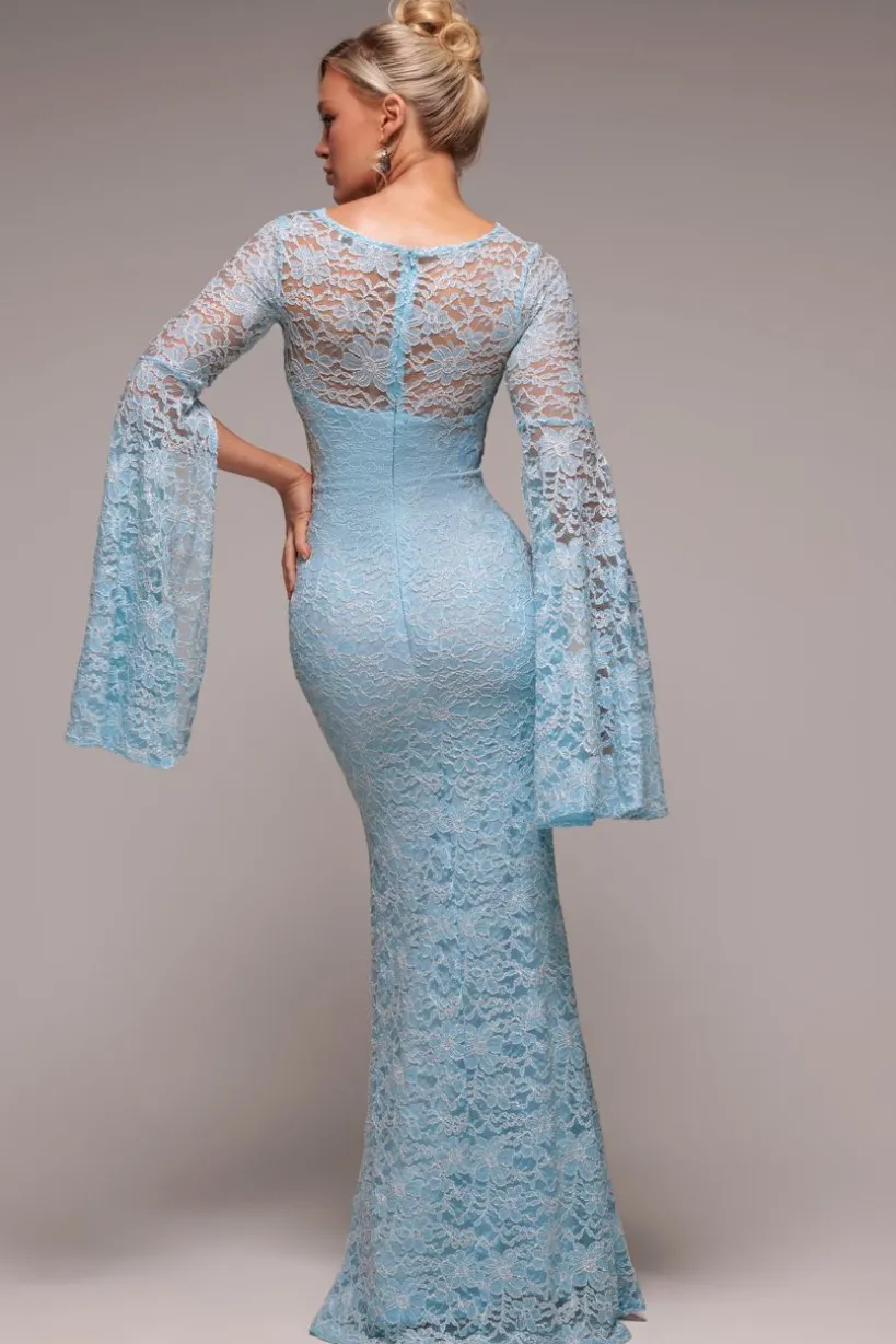 Cape Sleeve Lace Mermaid Hem Maxi Dress - Sky Blue by Goddiva