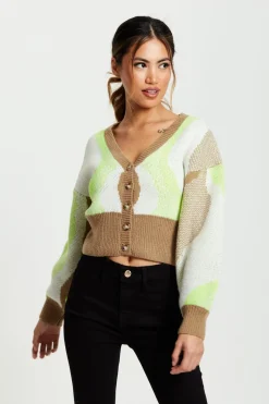 Cardigan In Brown, Green And Cream by Liquorish
