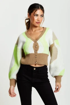 Cardigan In Brown, Green And Cream by Liquorish