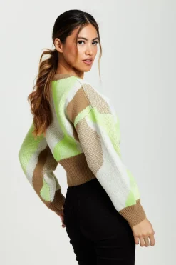 Cardigan In Brown, Green And Cream by Liquorish