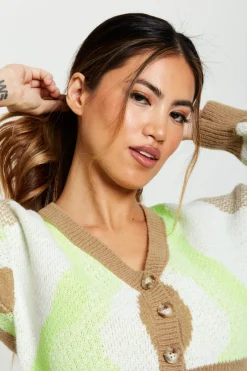 Cardigan In Brown, Green And Cream by Liquorish