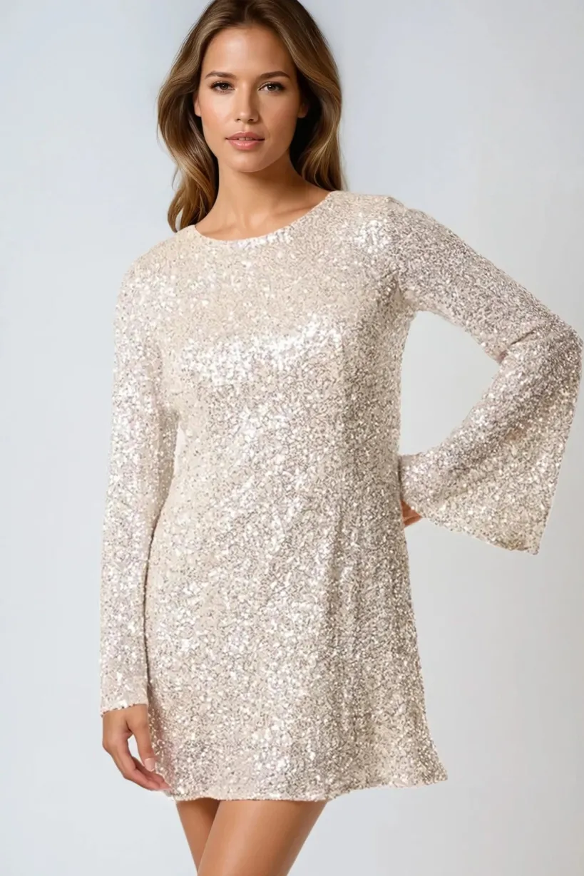 Champagne Bow Back Sequin Mini Dress by Aftershock London