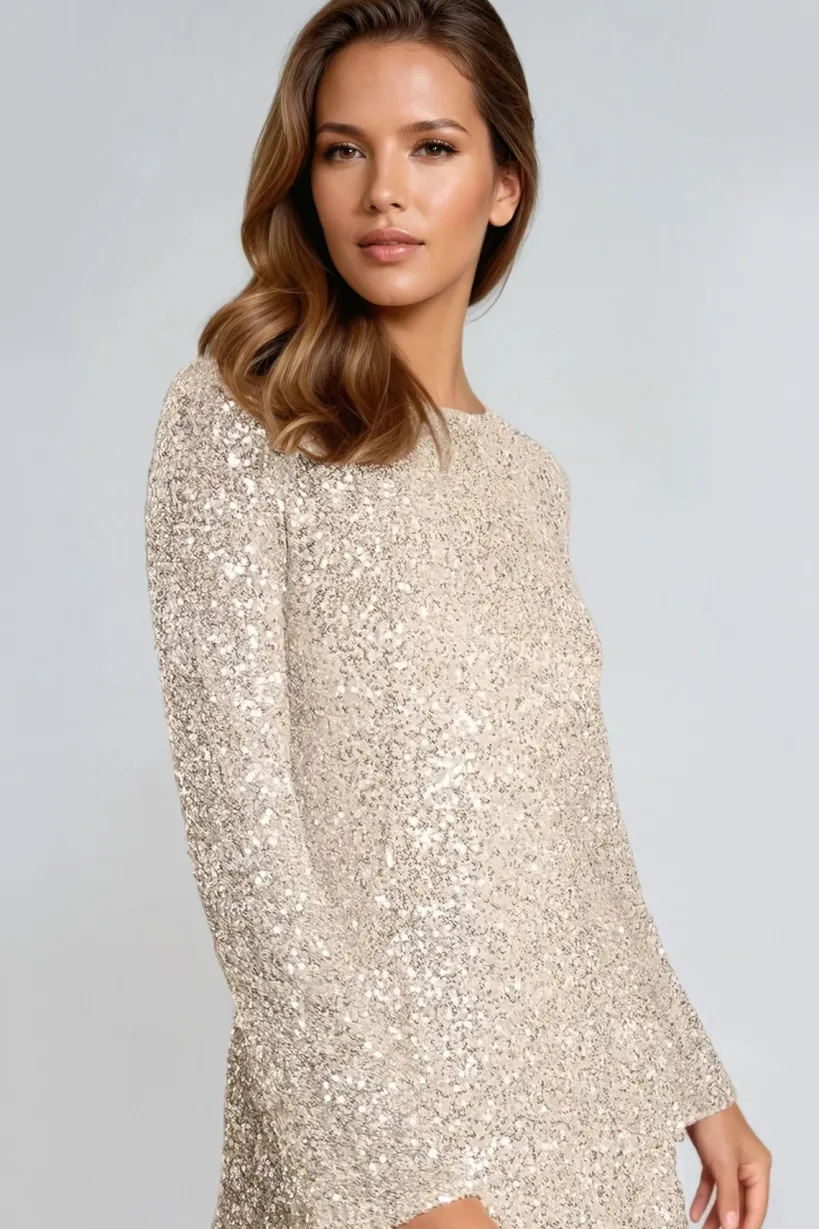 Champagne Bow Back Sequin Mini Dress by Aftershock London