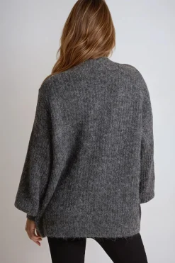 Charcoal Wool Blend Balloon Sleeve Knitted Cardigan by Aftershock London