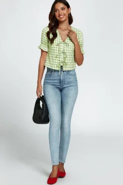 Check Print Tie Front Top In Green by FS Collection