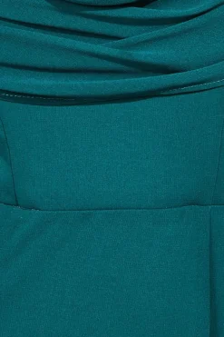 Chiffon Bardot Cowl Neck Maxi Dress - Emerald Green by Goddiva