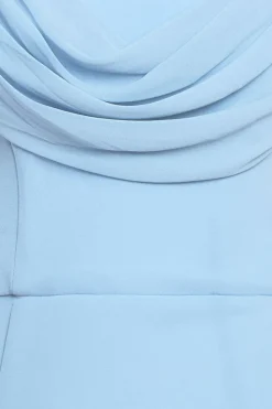 Chiffon Bardot Cowl Neck Maxi Dress - Duskyblue by Goddiva