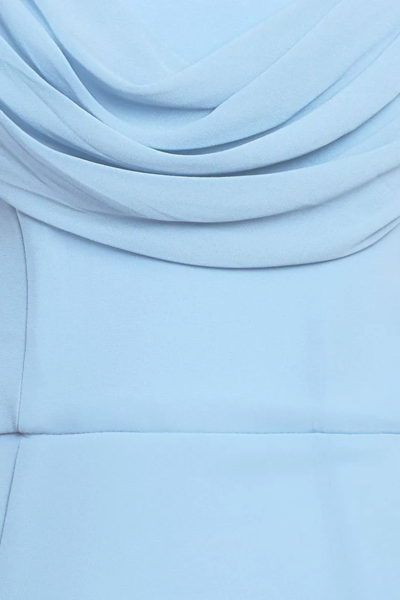 Chiffon Bardot Cowl Neck Maxi Dress - Duskyblue by Goddiva