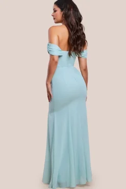 Chiffon Bardot Cowl Neck Maxi Dress - Sage Green by Goddiva