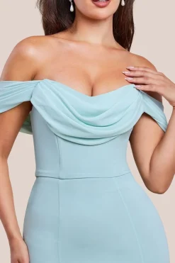 Chiffon Bardot Cowl Neck Maxi Dress - Sage Green by Goddiva