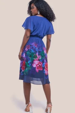 Chiffon Floral Border Print Midi Dress - Navy by Goddiva