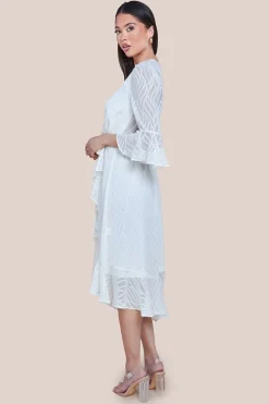 Chiffon Geo-Wave Front Frill Wrap Midi Dress - Cream by Goddiva