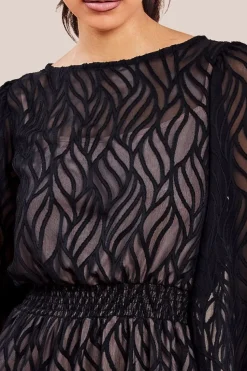 Chiffon Geo-Wave Front Split Maxi Dress - Black by Goddiva