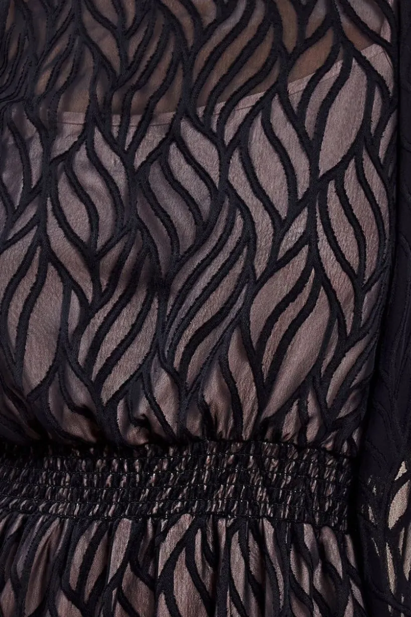 Chiffon Geo-Wave Front Split Maxi Dress - Black by Goddiva