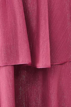 Chiffon Layered Flutter Sleeve Midi Dress - Pink by Goddiva