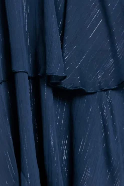 Chiffon Layered Flutter Sleeve Midi Dress - Navy by Goddiva