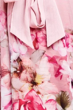 Chiffon Lurex Floral Border Print Midi Dress - Blush by Goddiva