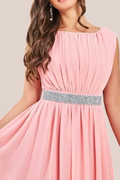 Chiffon Maxi With Embellished Belt - Peach by Goddiva