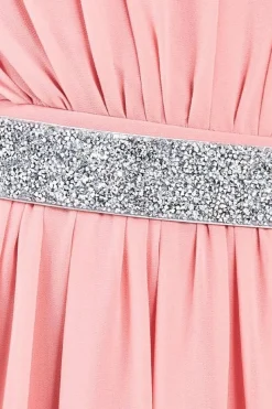 Chiffon Maxi With Embellished Belt - Peach by Goddiva