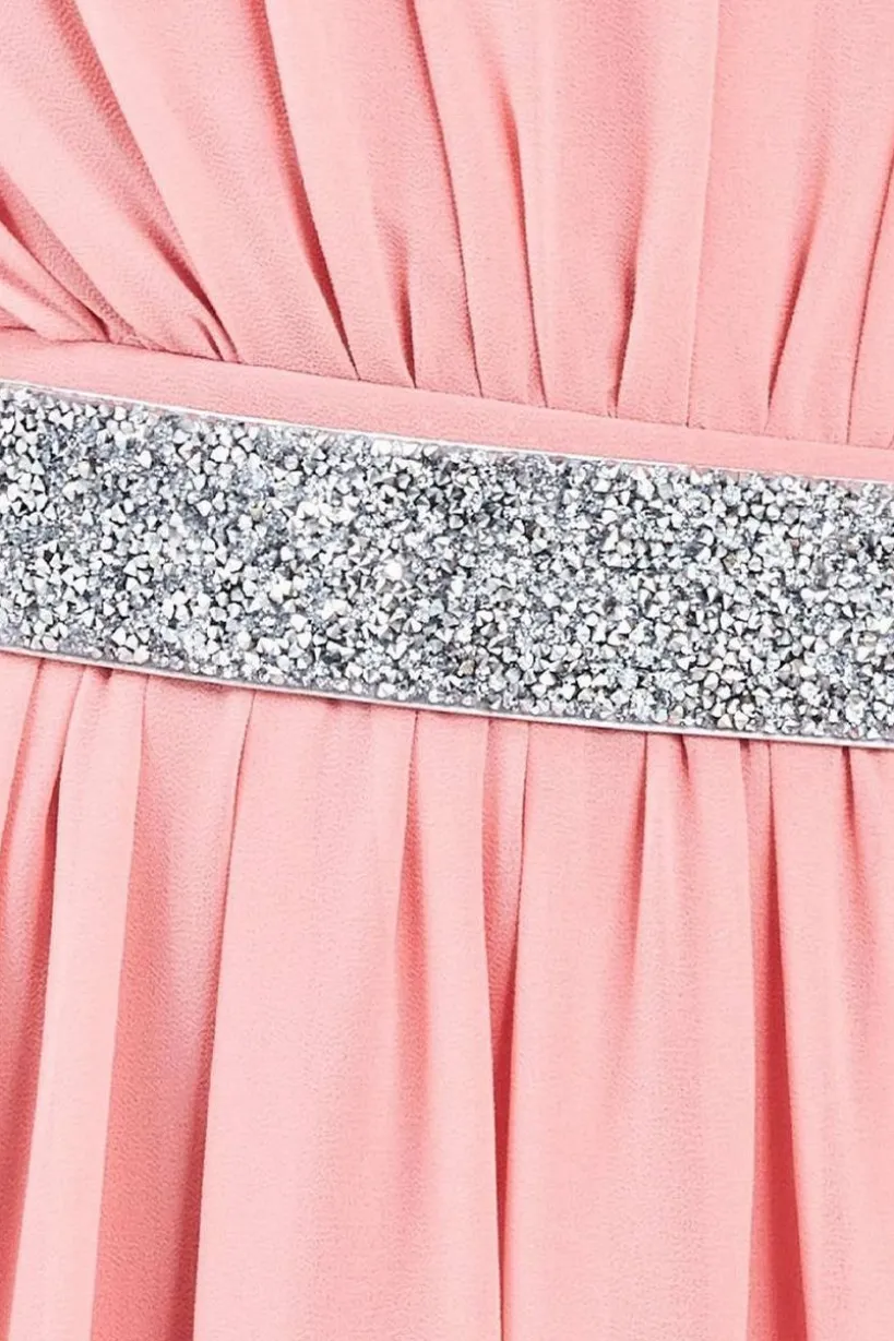 Chiffon Maxi With Embellished Belt - Peach by Goddiva
