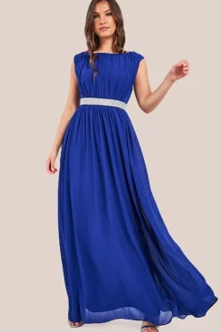 Chiffon Maxi With Embellished Belt - Royal Blue by Goddiva