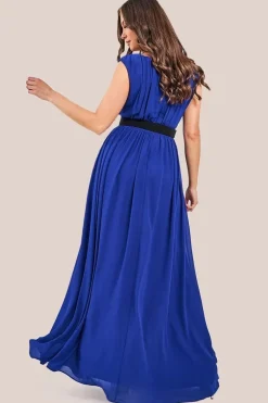 Chiffon Maxi With Embellished Belt - Royal Blue by Goddiva