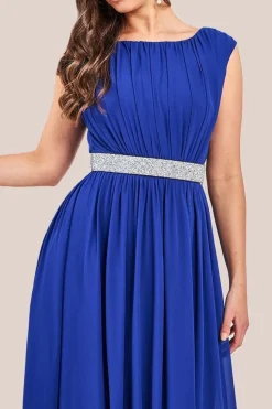 Chiffon Maxi With Embellished Belt - Royal Blue by Goddiva