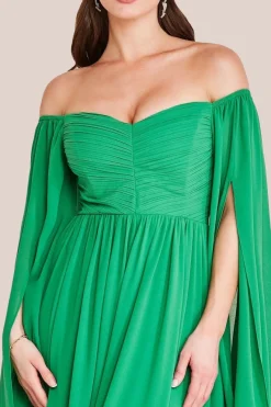 Chiffon Off The Shoulder Maxi With Cape Sleeves - Green by Goddiva