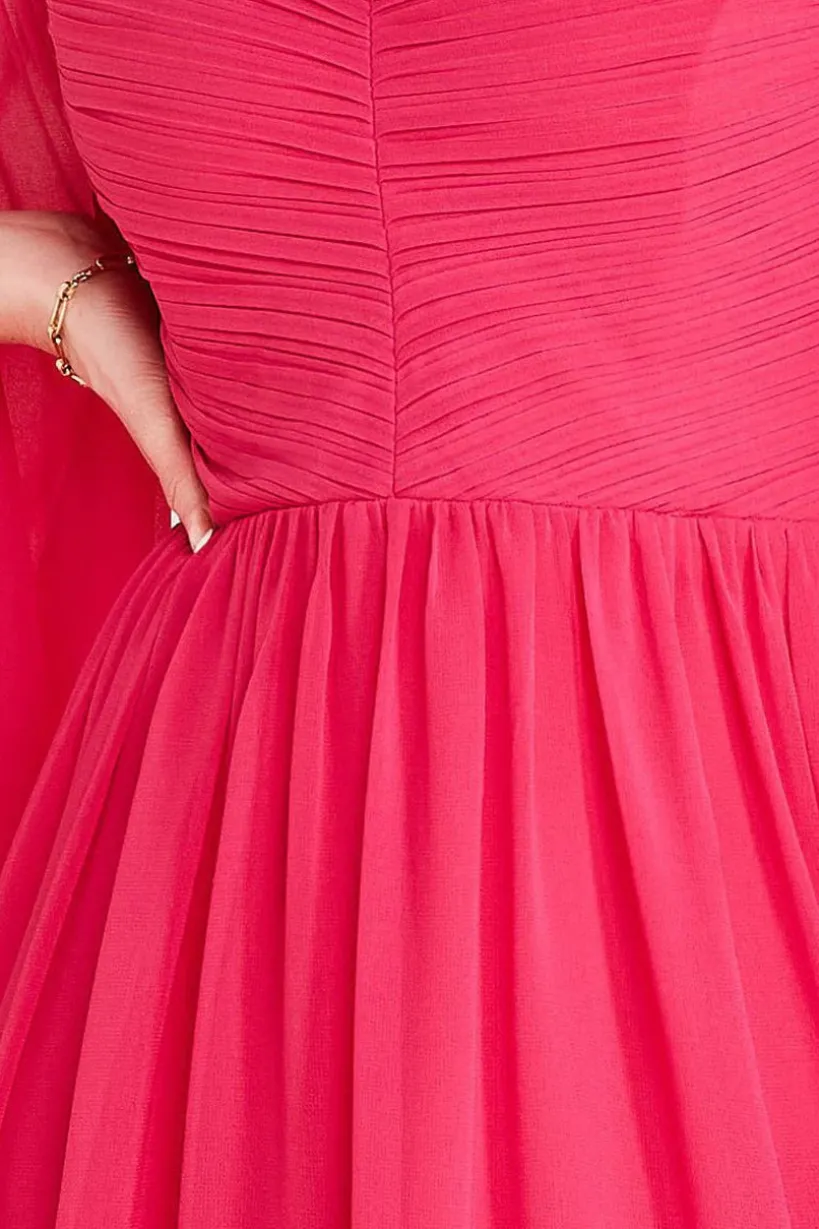 Chiffon Off The Shoulder Maxi With Cape Sleeves - Hot Pink by Goddiva