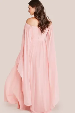 Chiffon Off The Shoulder Maxi With Cape Sleeves - Blush by Goddiva