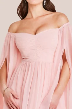 Chiffon Off The Shoulder Maxi With Cape Sleeves - Blush by Goddiva