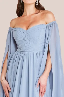 Chiffon Off The Shoulder Maxi With Cape Sleeves - Blue by Goddiva