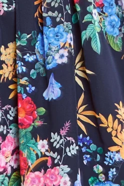 Chiffon Wrap Border Floral Print Midi Dress - Black by Goddiva