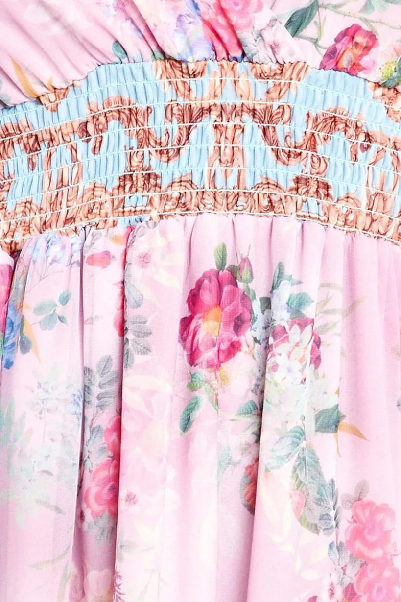 Chiffon Wrap Border Floral Print Midi Dress - Pink by Goddiva
