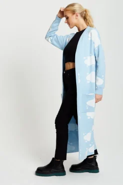 Cloud Pattern Longline Cardigan In Light Blue by Liquorish