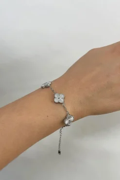 Clover Bracelet & Earrings With Pearl Detail In Silver by SVNX