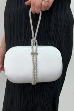 Clutch Bag With Crystal Strap Handle In Silver by SVNX