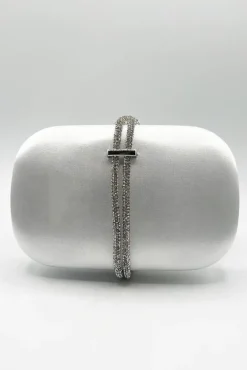 Clutch Bag With Crystal Strap Handle In Silver by SVNX