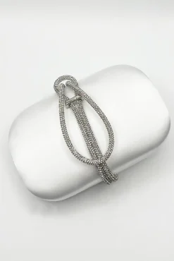 Clutch Bag With Crystal Strap Handle In Silver by SVNX