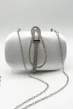 Clutch Bag With Crystal Strap Handle In Silver by SVNX